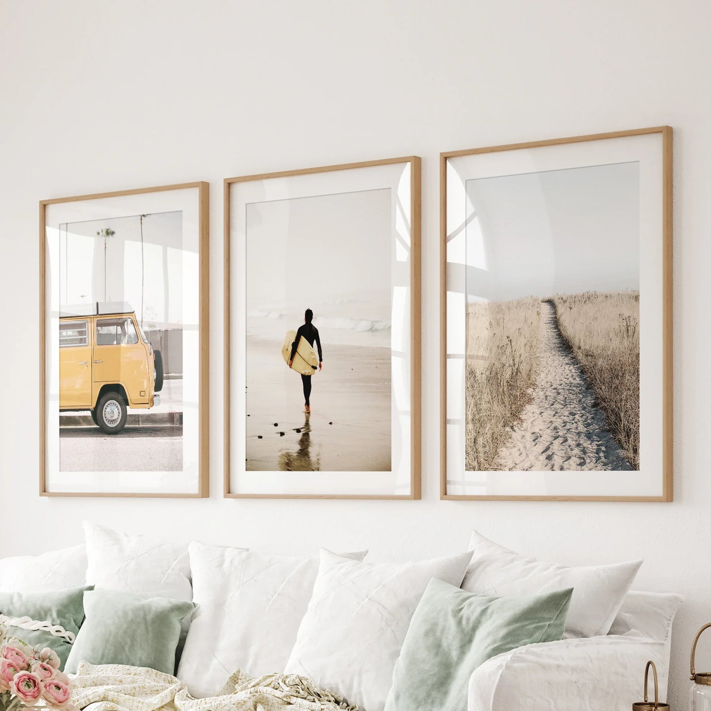California Beach Surfer Wall Art Set of 3 Retro Prints
