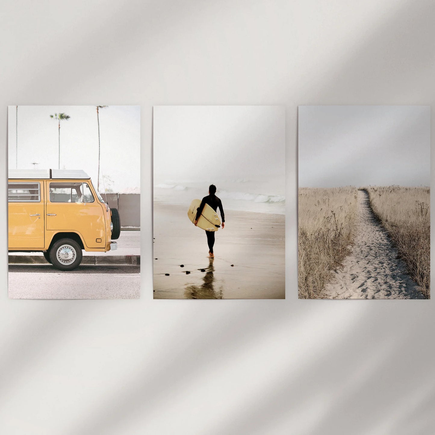California Beach Surfer Wall Art Set of 3 Retro Prints