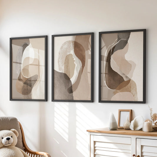 Neutral Abstract Wall Art Set of 3 Earth Tone Prints