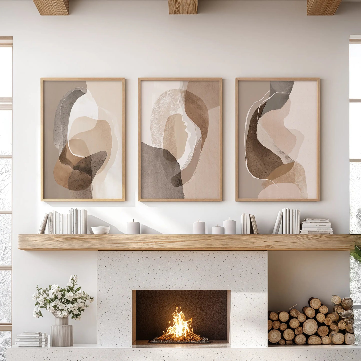 Neutral Abstract Wall Art Set of 3 Earth Tone Prints