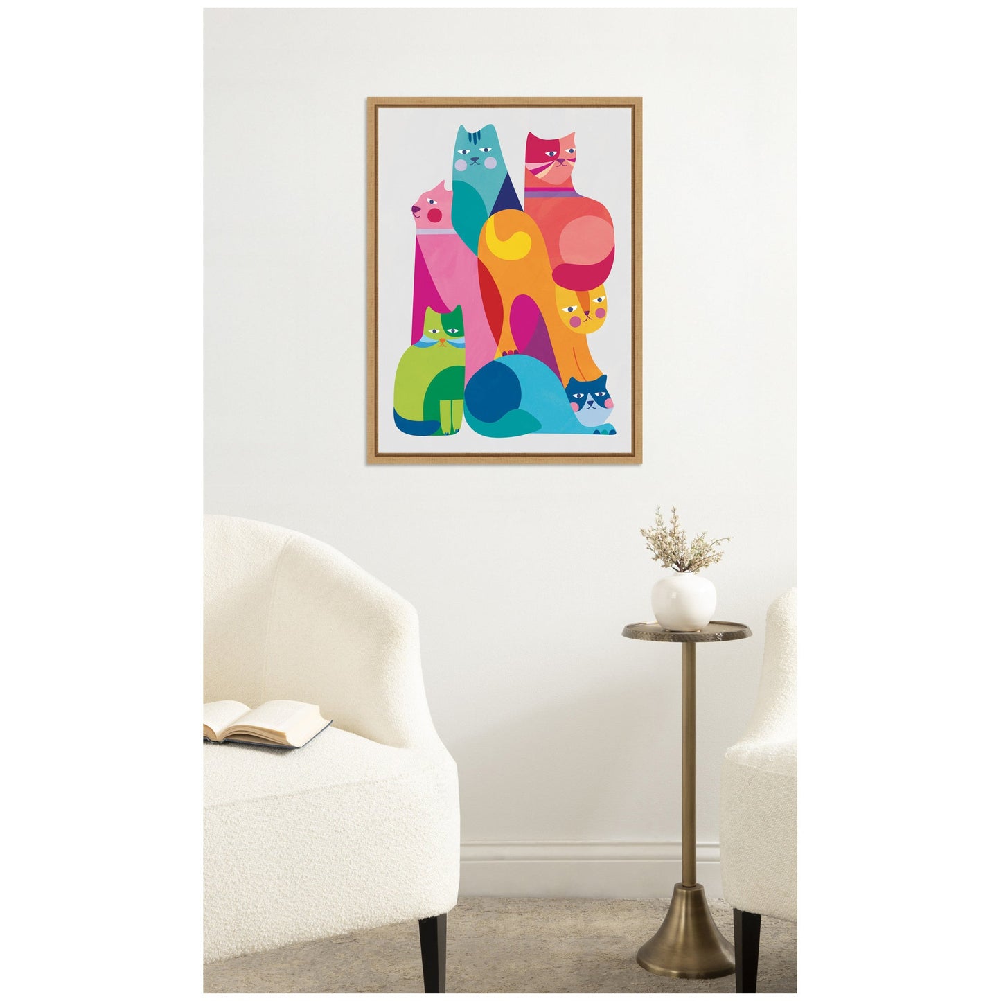 Modern Abstract Cats Framed Canvas Wall Art