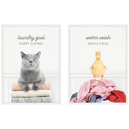 Cat Laundry and Ducky Laundry Framed Canvas Set