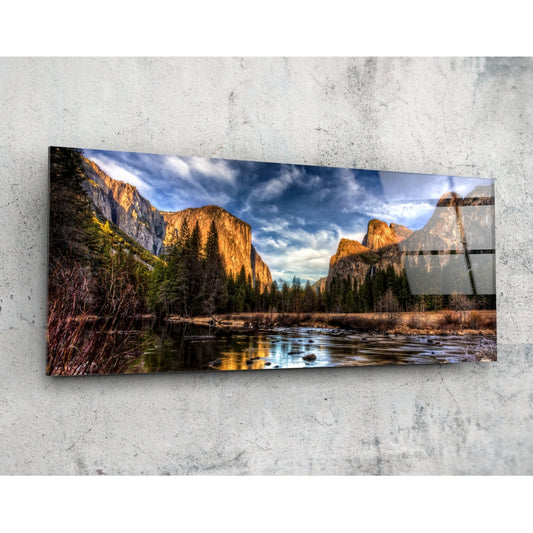 Panoramic mountain horizon landscape on glass wall art
