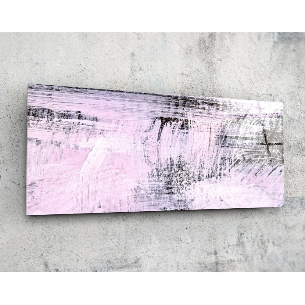 Blush Pink and Charcoal Brushstroke glass wall art with abstract design