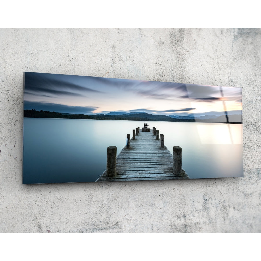 Dock glass wall art waterside scene