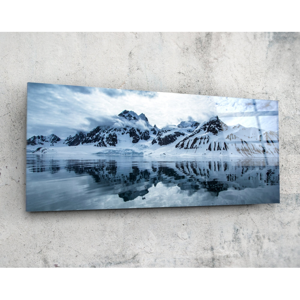Snowy mountain winter peak landscape glass wall art
