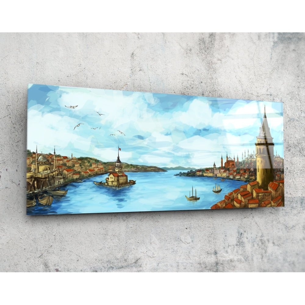 Old Istanbul cityscape glass wall art