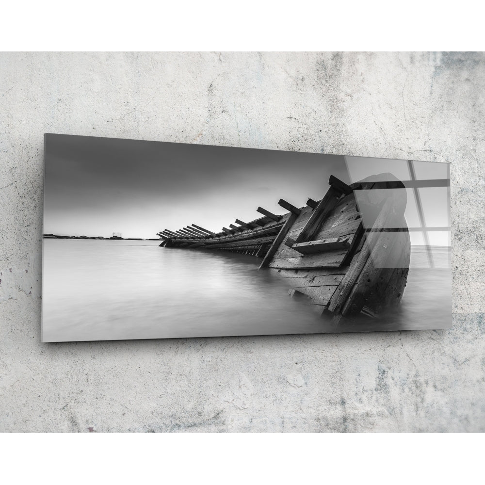Shipwreck coastal glass wall art