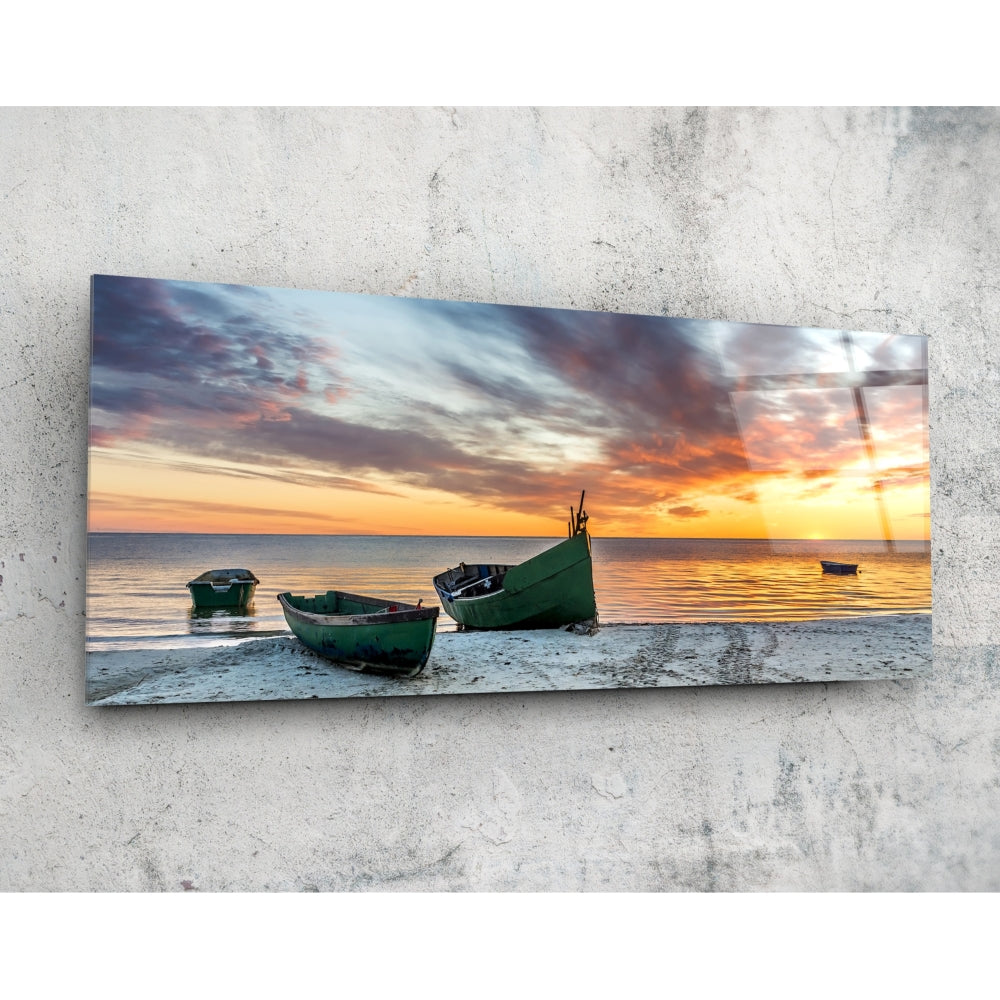 Sunset by the sea glass wall art in warm coastal tones