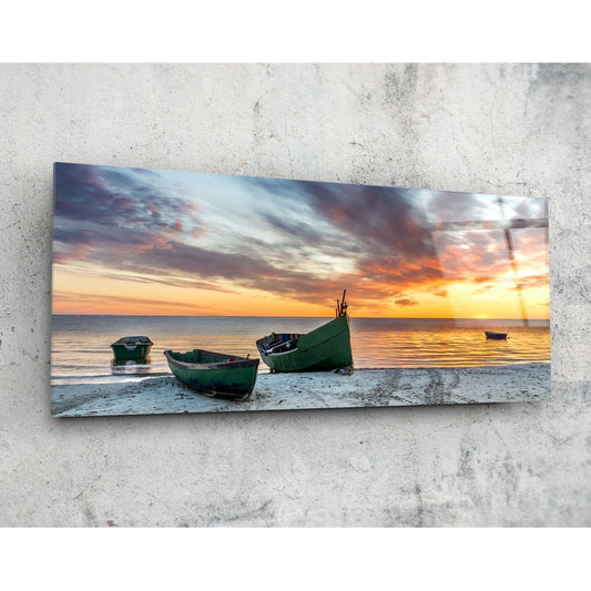Sunset by the sea glass wall art in warm coastal tones