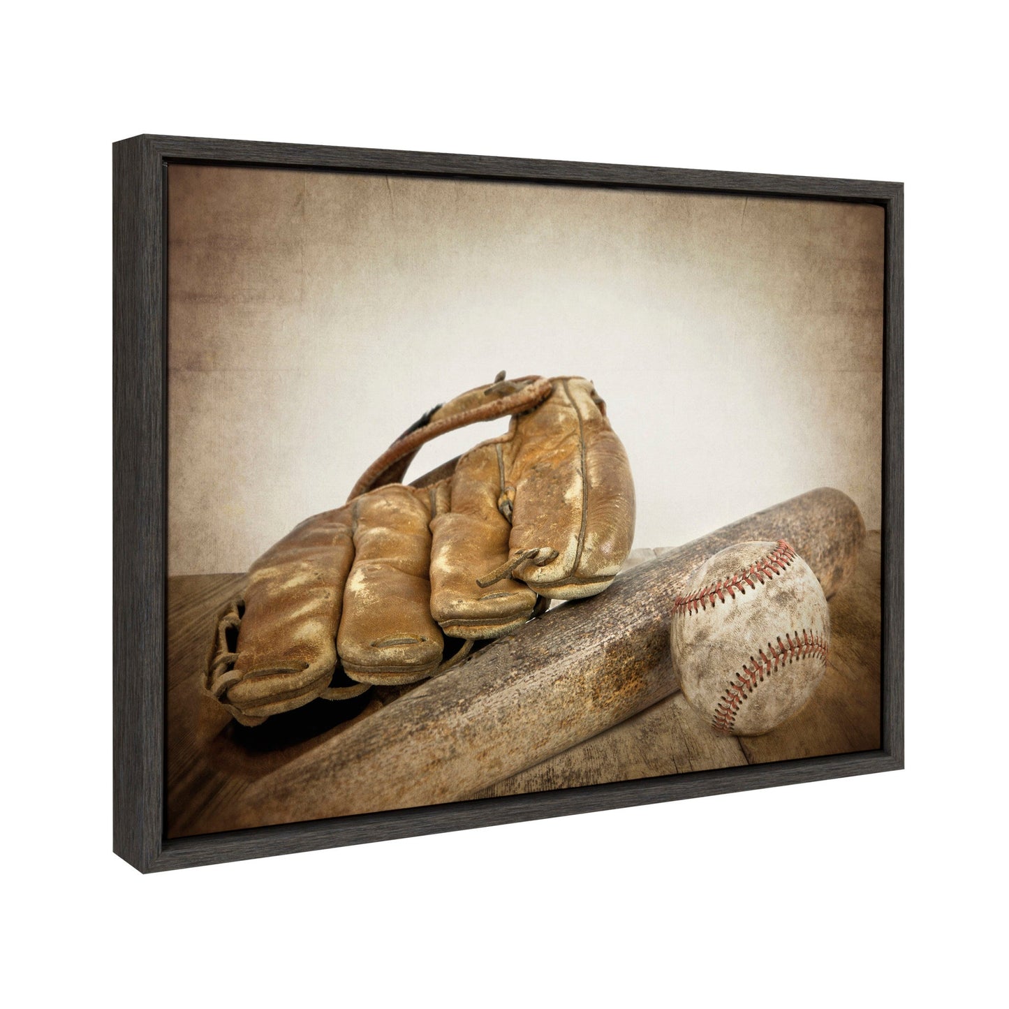 Sylvie Baseball Glove And Bat Framed Canvas by Shawn St. Peter