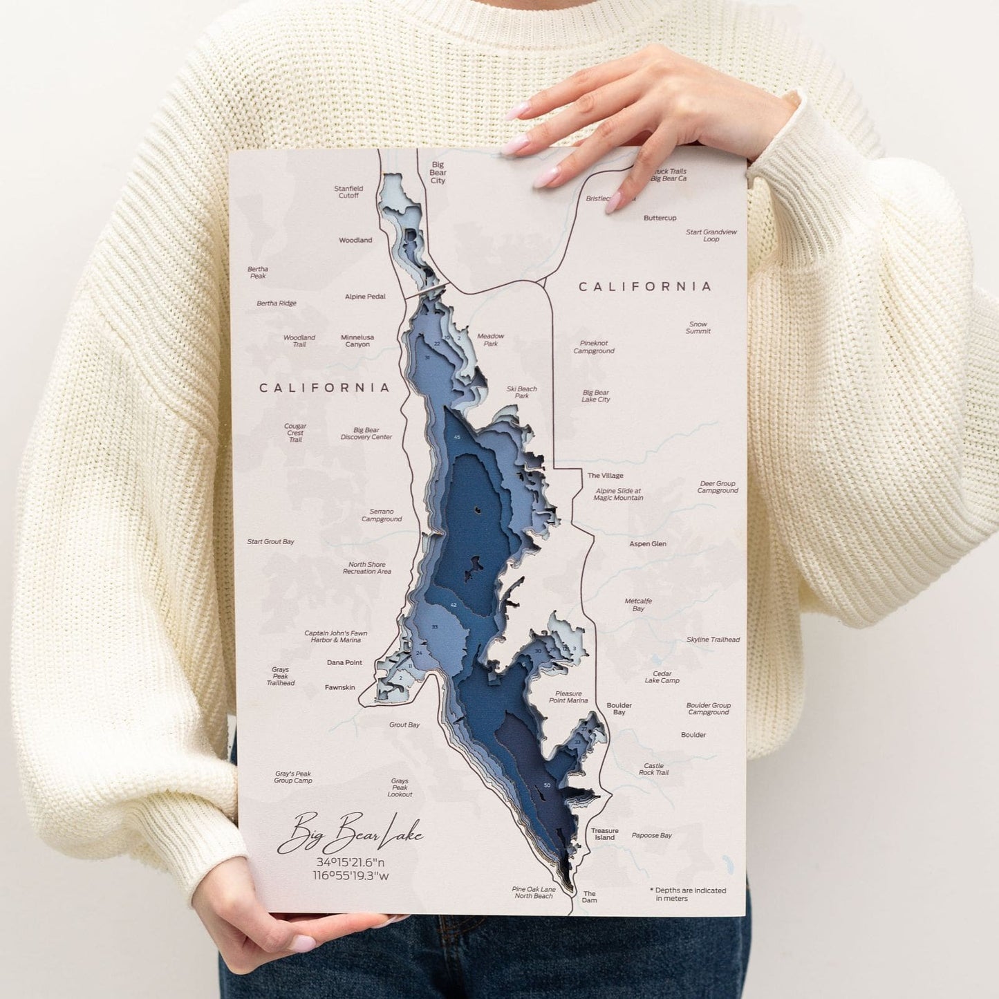 Wooden Big Bear Lake Map Wall Art