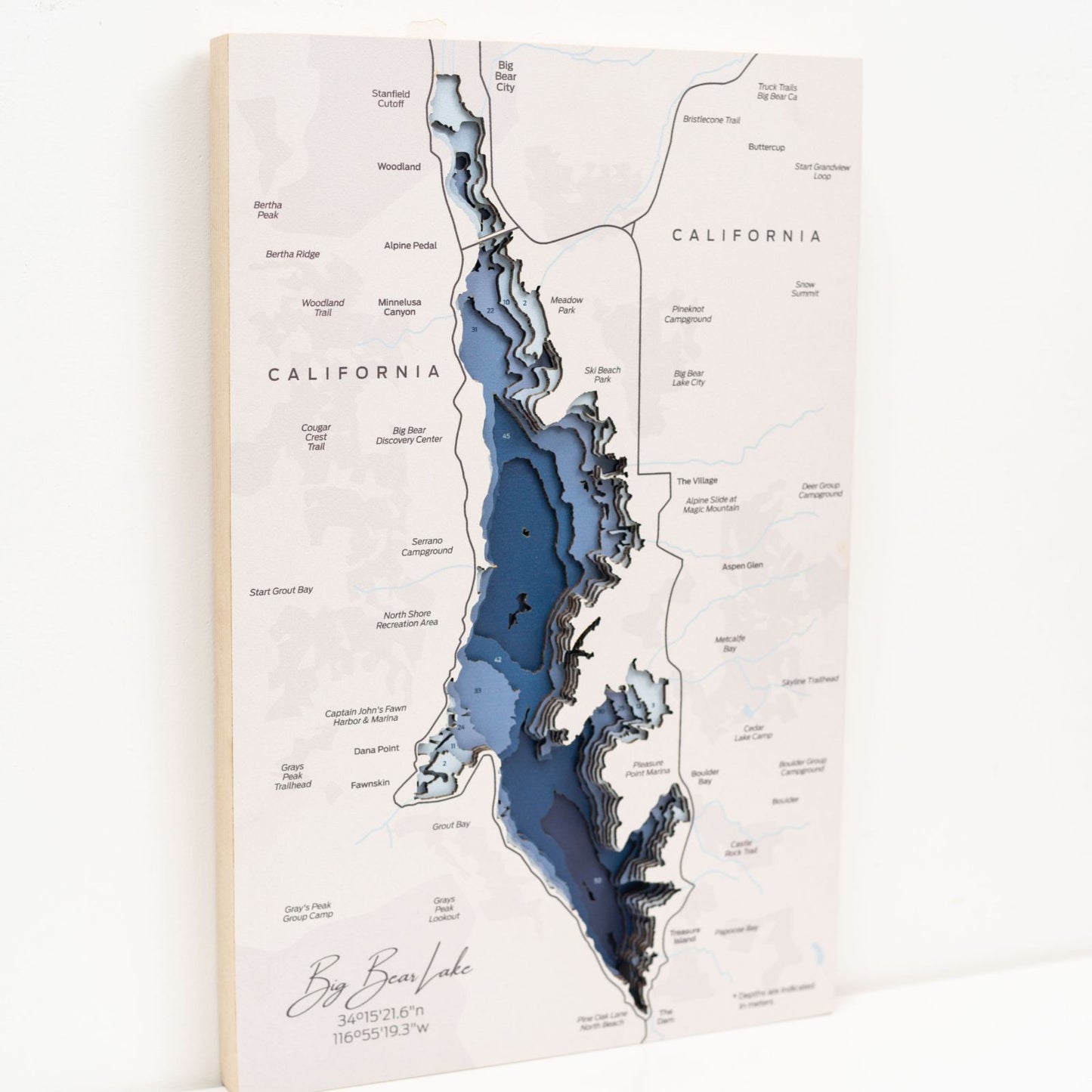 Wooden Big Bear Lake Map Wall Art