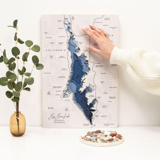 Wooden Big Bear Lake map wall art