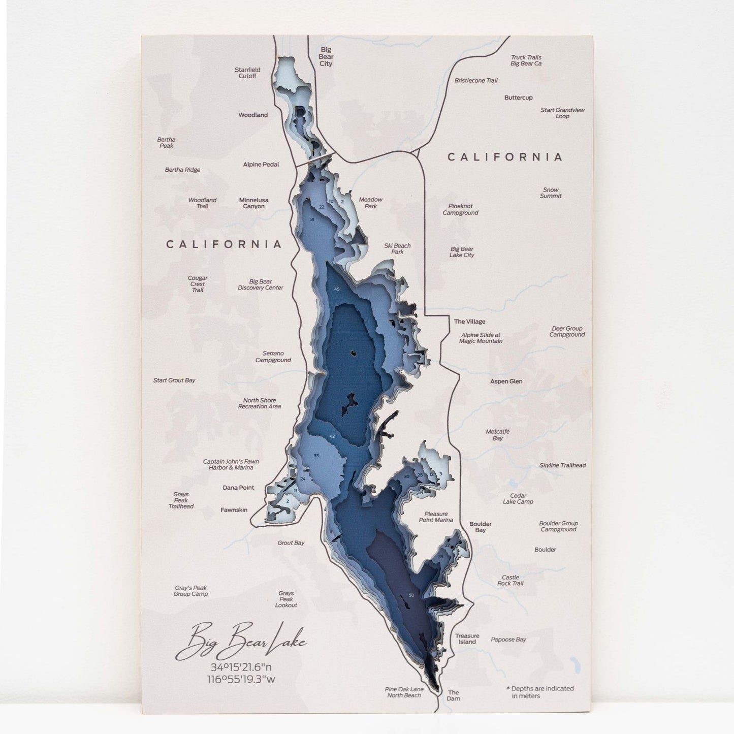 Wooden Big Bear Lake Map Wall Art