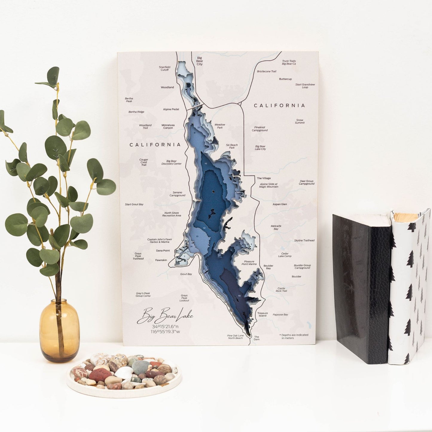 Wooden Big Bear Lake Map Wall Art