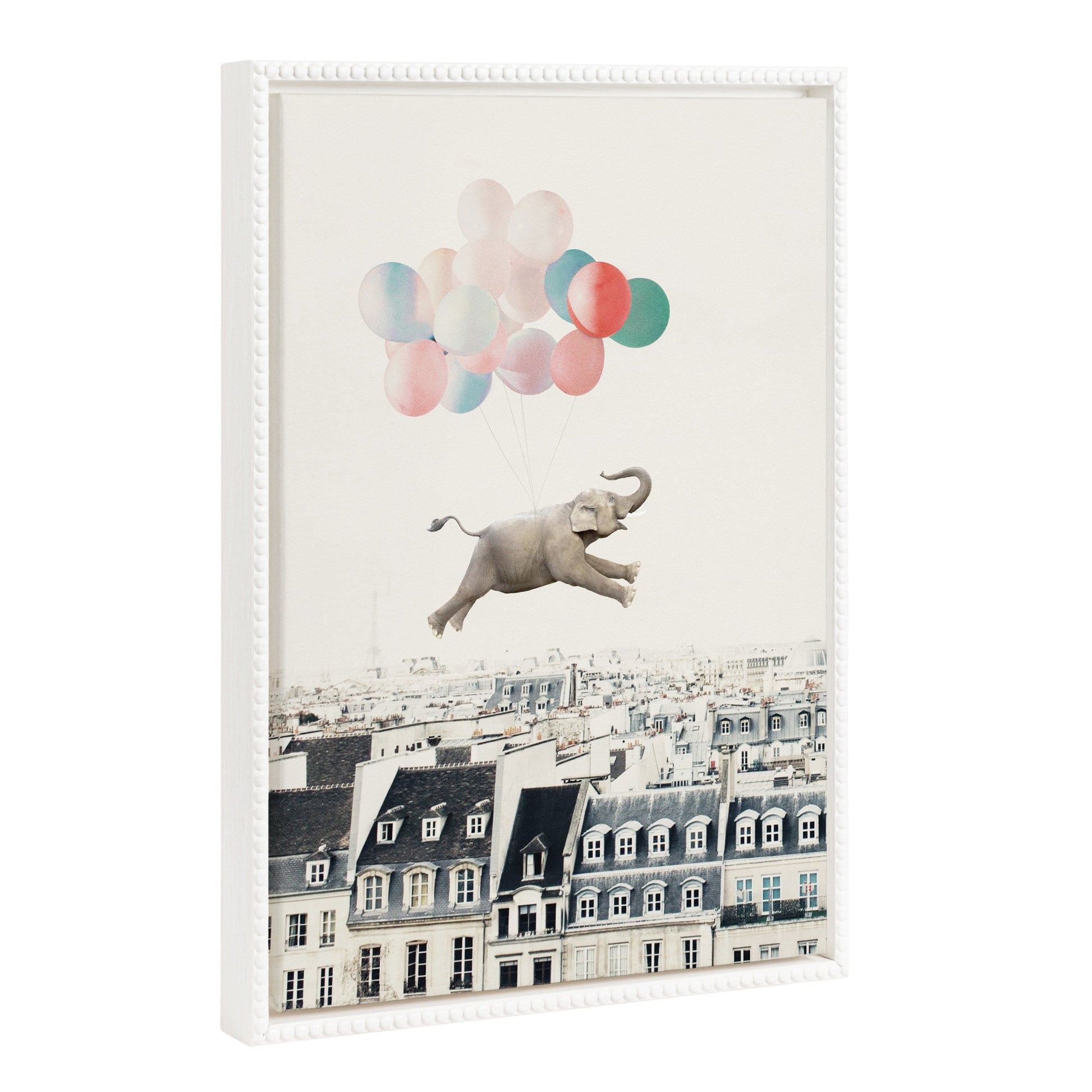 Happy elephant in Paris framed canvas wall art