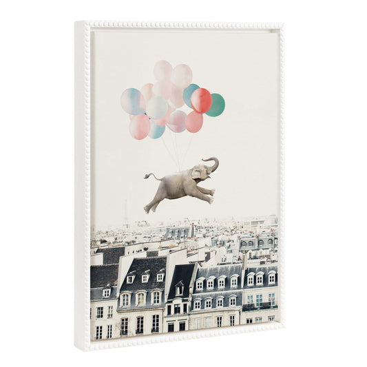 Happy elephant in Paris framed canvas wall art