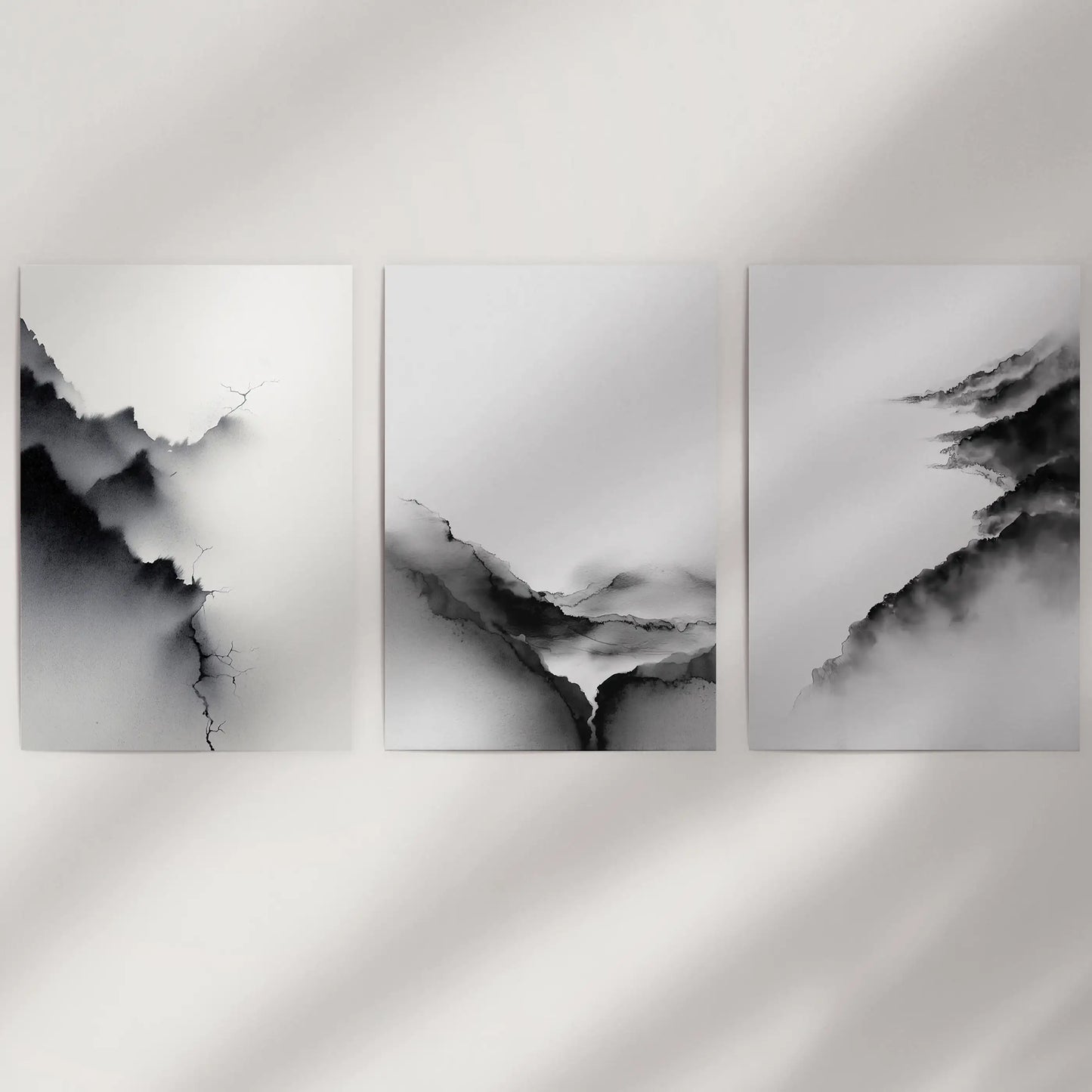 Mountain Landscape Wall Art Set of 3 Black and White Prints