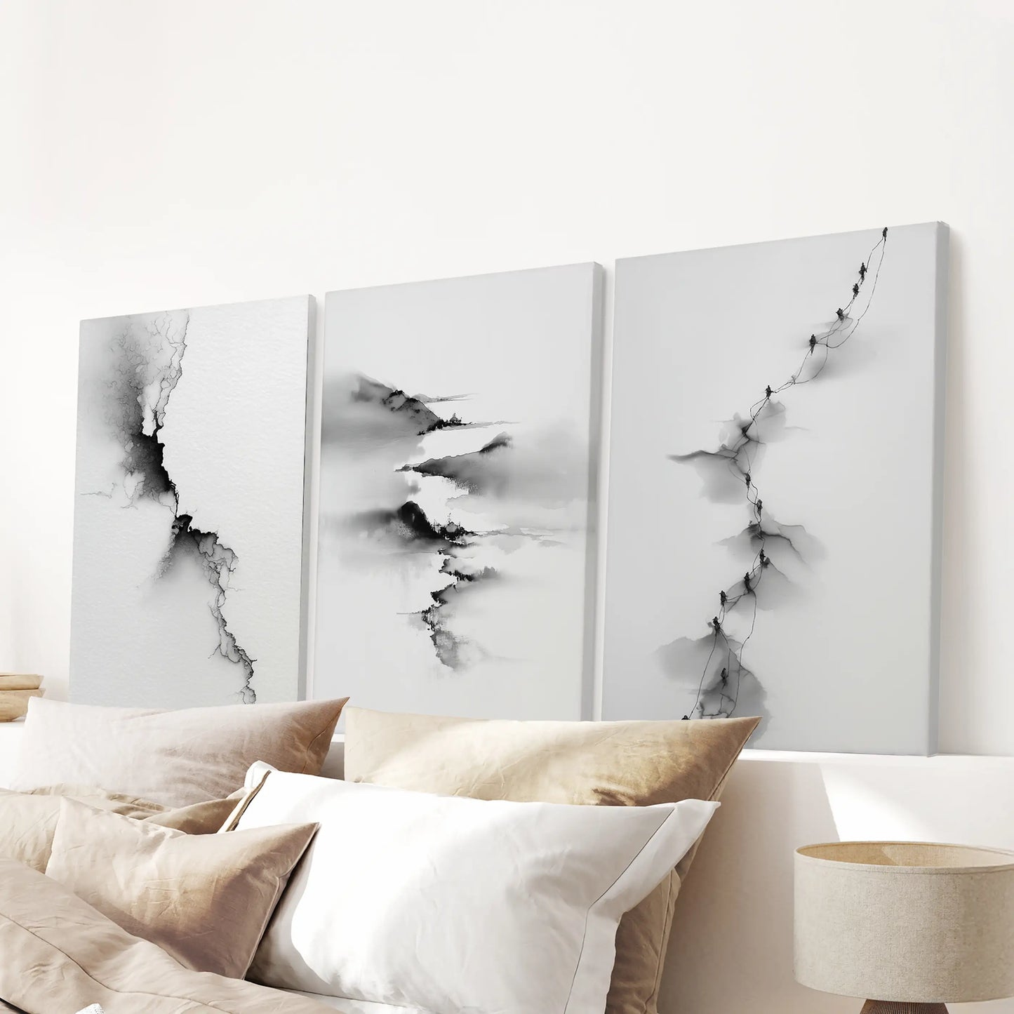Abstract Mountain Wall Art, Black White 3 Piece Set