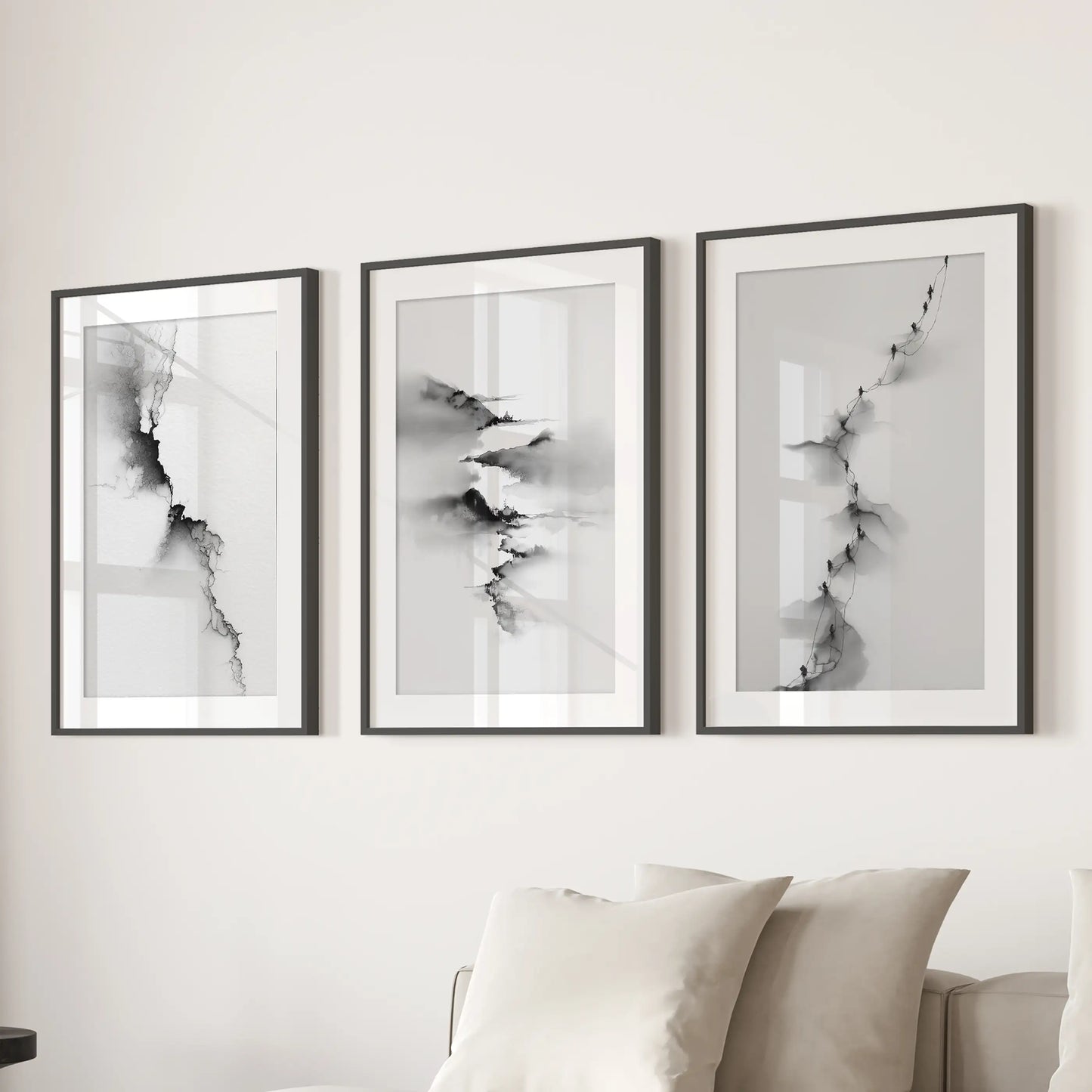 Abstract Mountain Wall Art, Black White 3 Piece Set