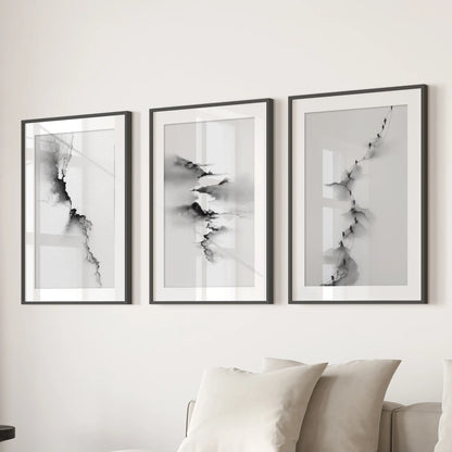 Abstract Mountain Wall Art, Black White 3 Piece Set