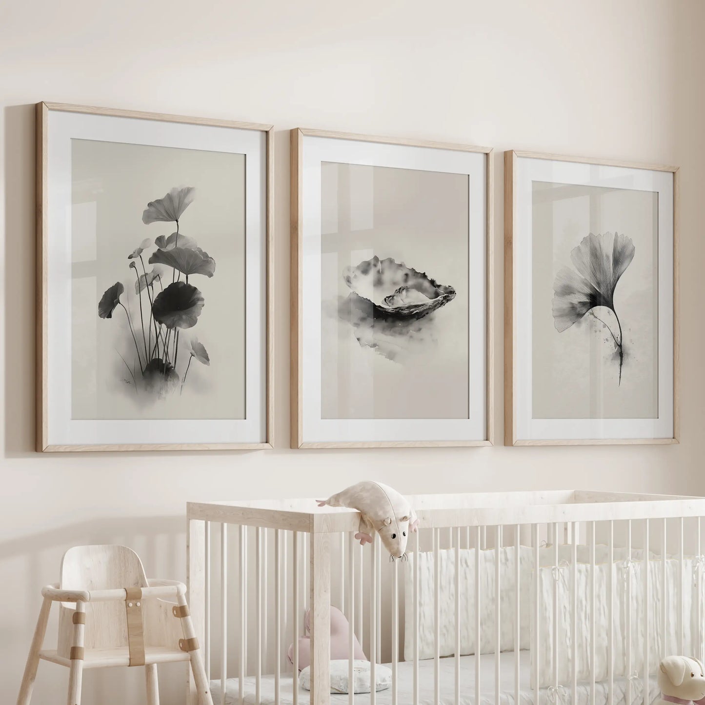 Japanese Botanical Wall Art Set of 3 Black and White Flowers