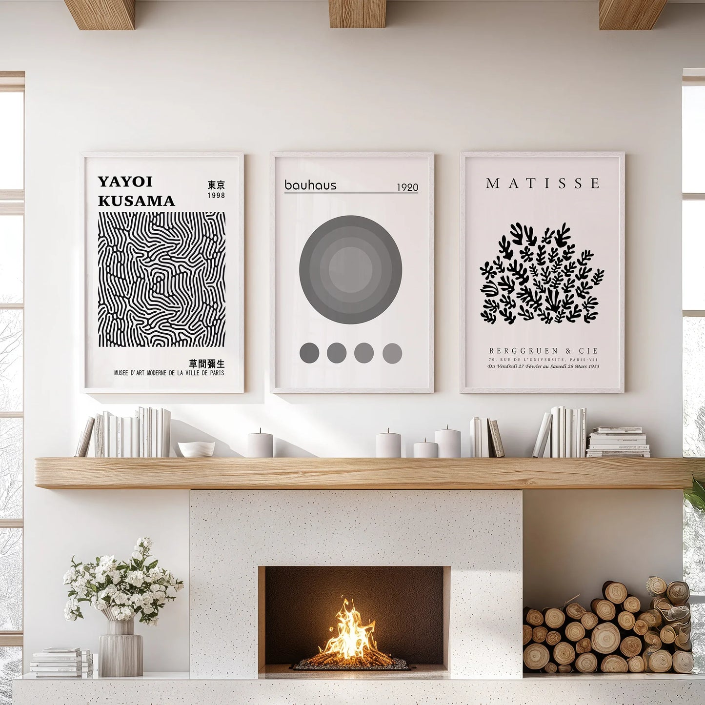 Black and White Abstract Wall Art Poster Set of 3