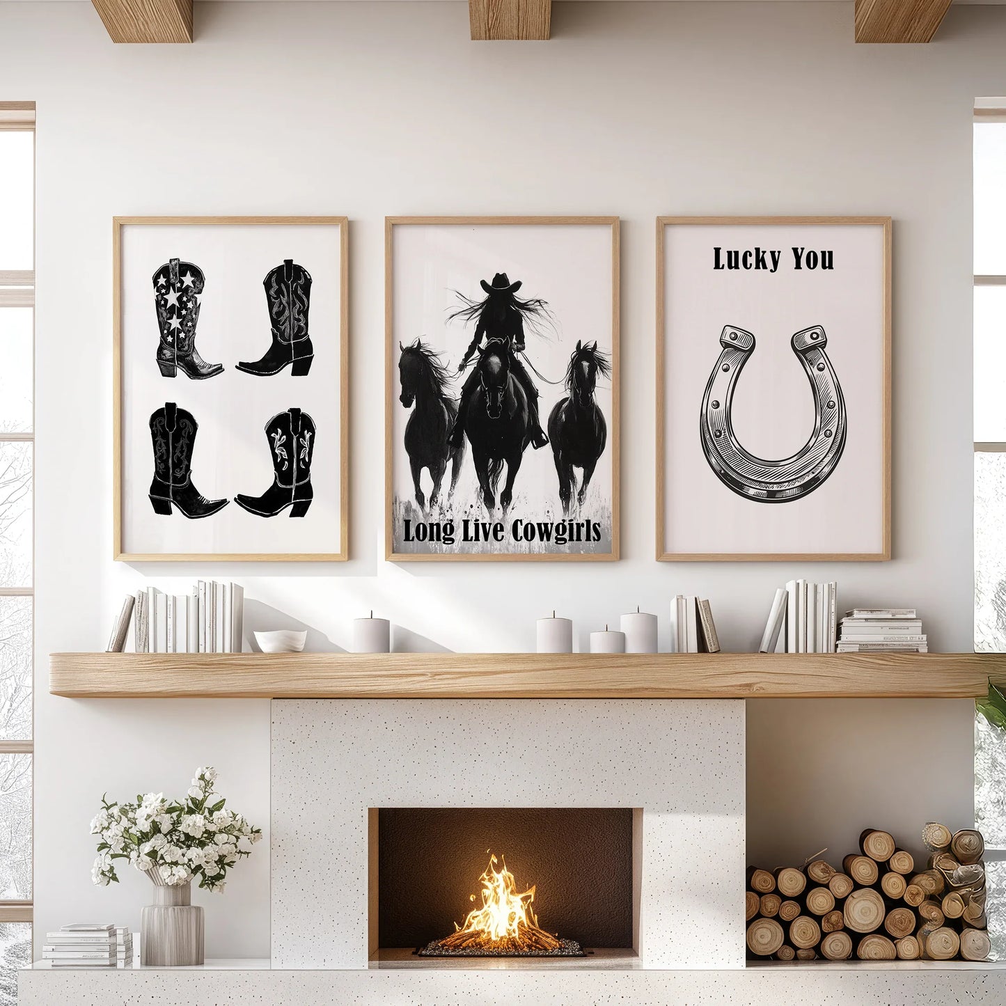 Western Cowgirl Wall Art Set of 3 Rustic Ranch Prints
