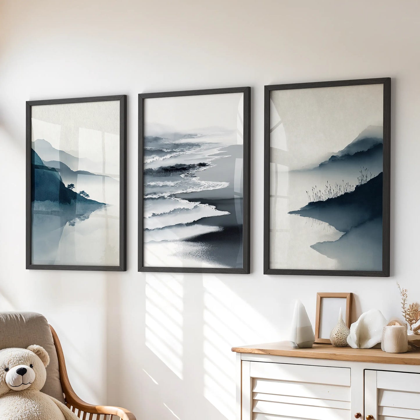 Minimalist Mountain Lake Landscape Wall Art Set of 3