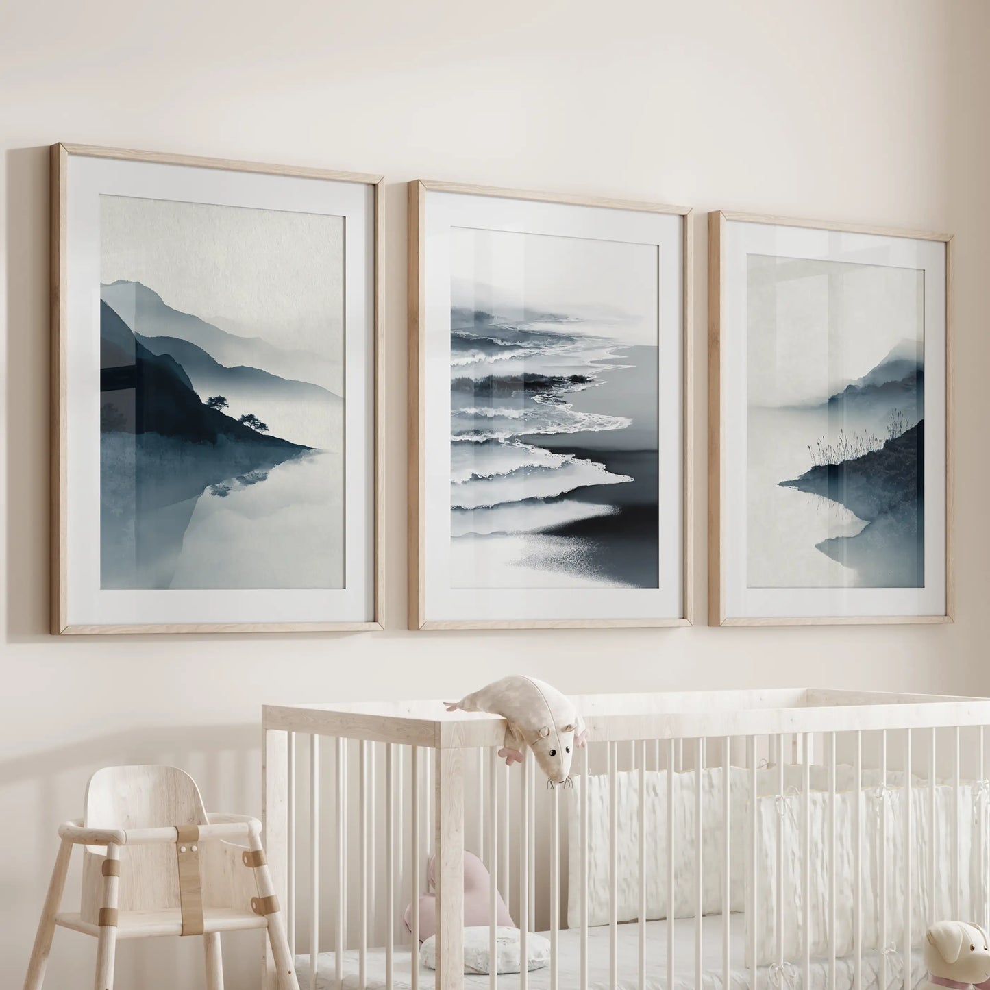 Minimalist Mountain Lake Landscape Wall Art Set of 3