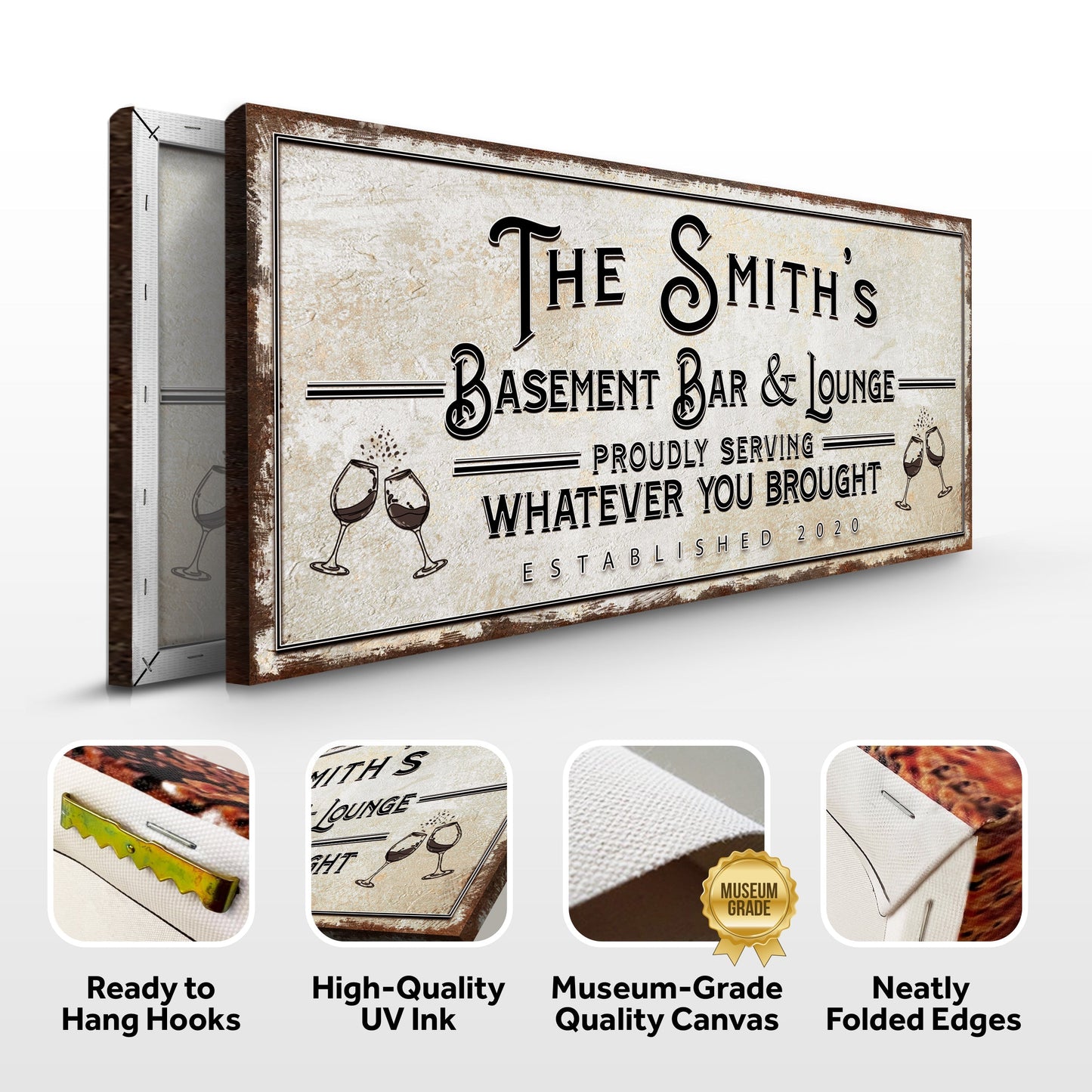 Basement Bar And Lounge Canvas Sign