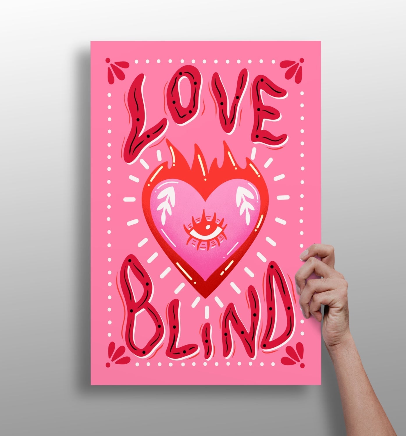 Love Blind metal wall art print in matte aluminum finish