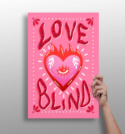 Love Blind metal wall art print in matte aluminum finish