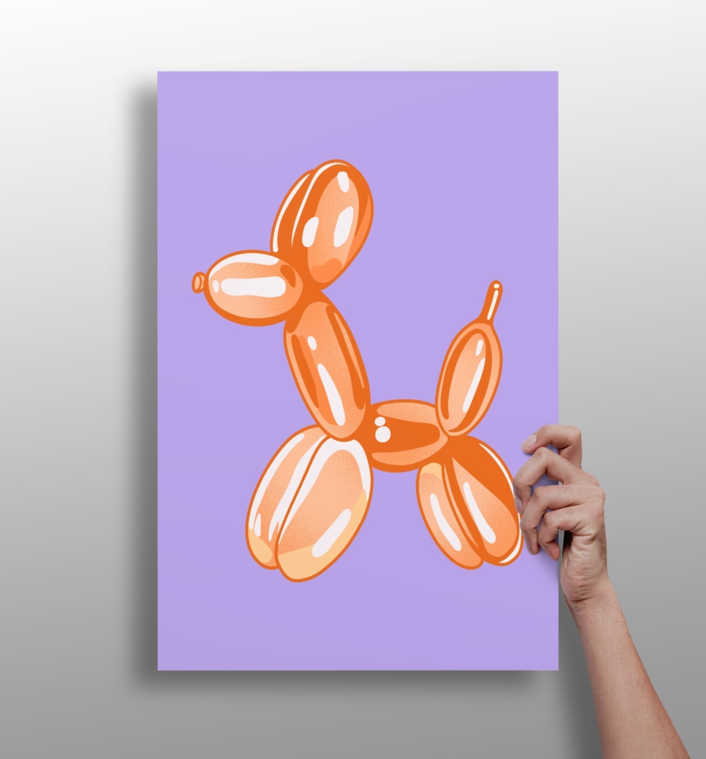 Balloon dog aluminum print wall art, bright balloon dog on a matte aluminum panel