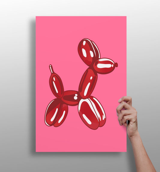 Balloon dog aluminum print wall art, glossy balloon dog on a matte aluminum panel