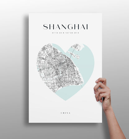 Shanghai cityscape aluminum metal wall art print in matte finish