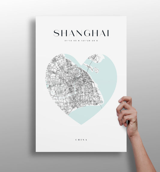 Shanghai cityscape aluminum metal wall art print in matte finish