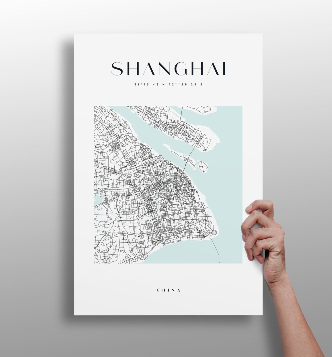 Shanghai cityscape aluminum metal wall art print in matte finish