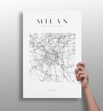 Milan cityscape aluminum metal wall art print in matte finish