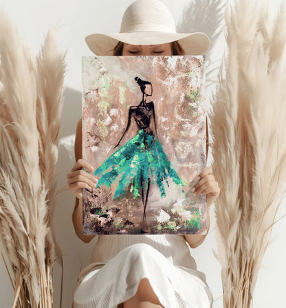 Lady in Green Dress Metal Wall Art