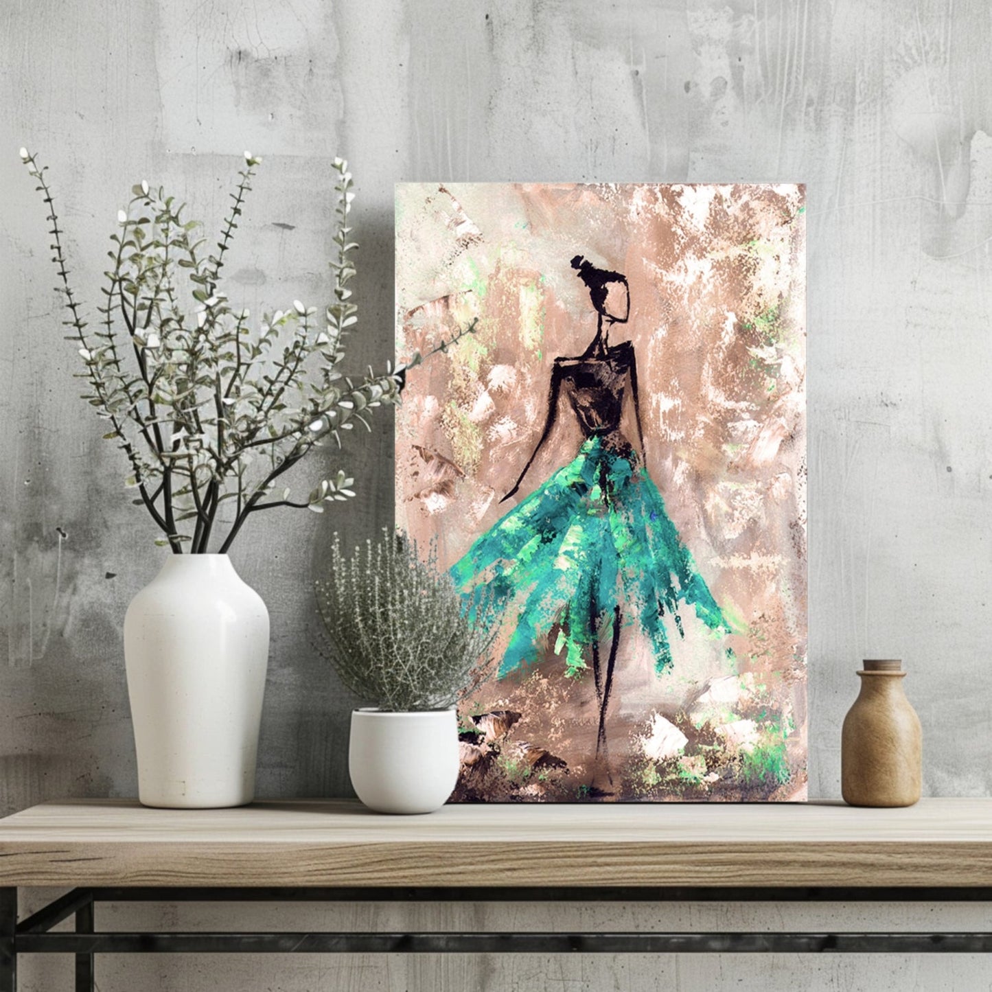 Lady in Green Dress Metal Wall Art