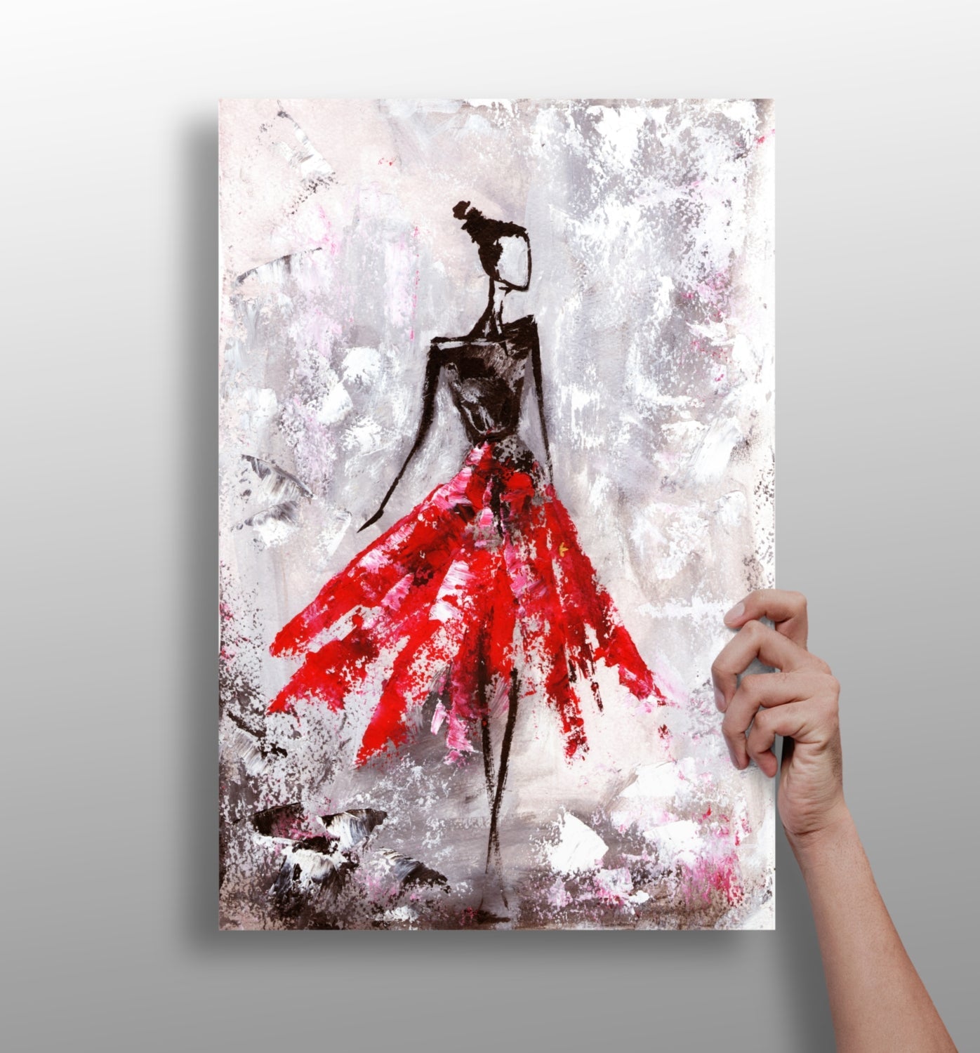Lady in red dress aluminum metal wall art print in matte finish