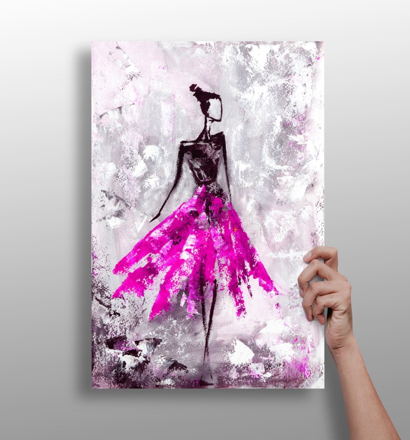 Lady in pink dress aluminum metal wall art print in matte finish