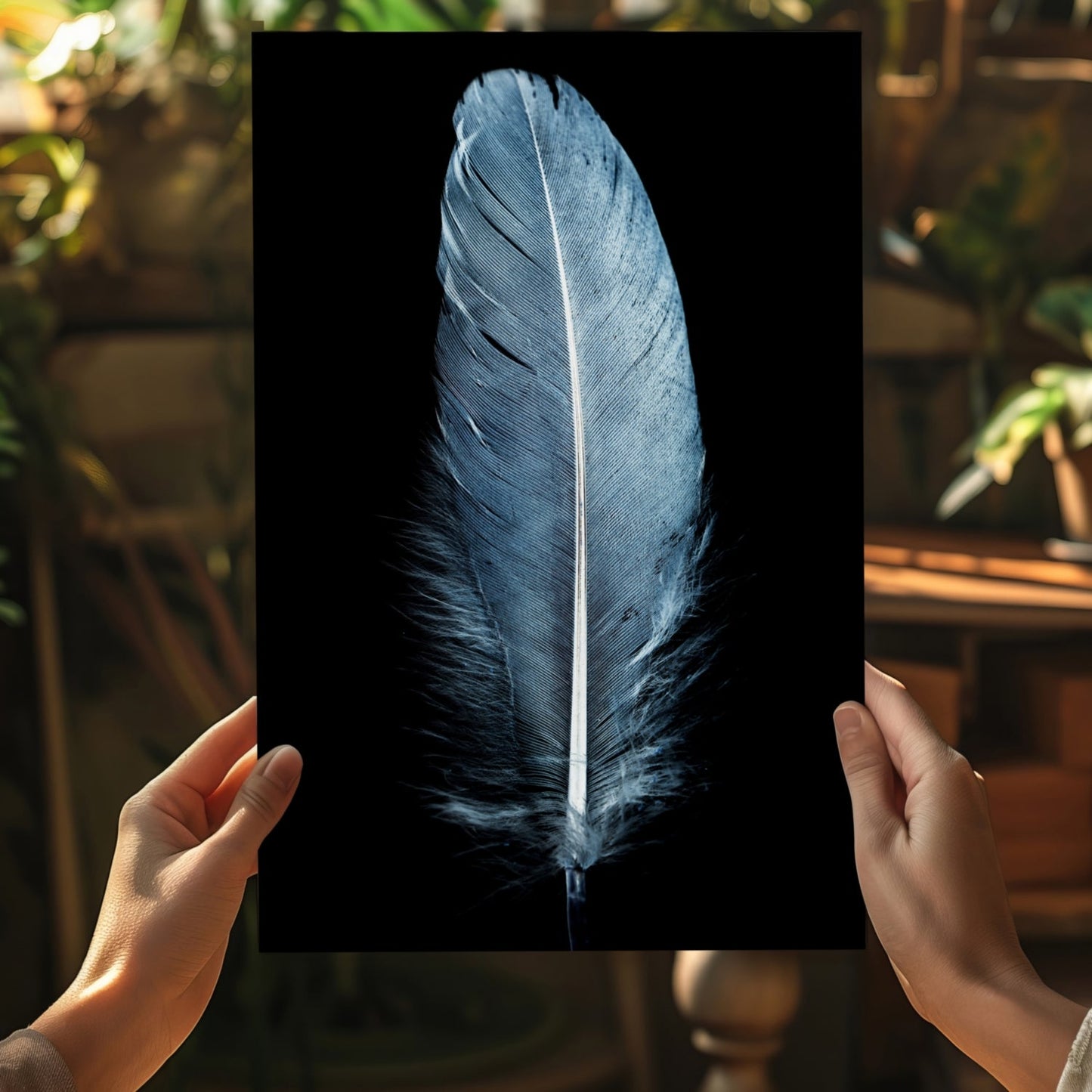 Blue Feather Metal Wall Art
