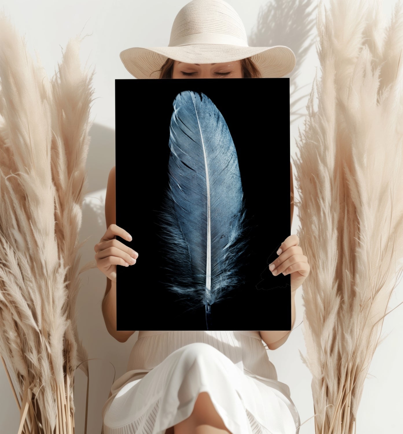 Blue Feather Metal Wall Art