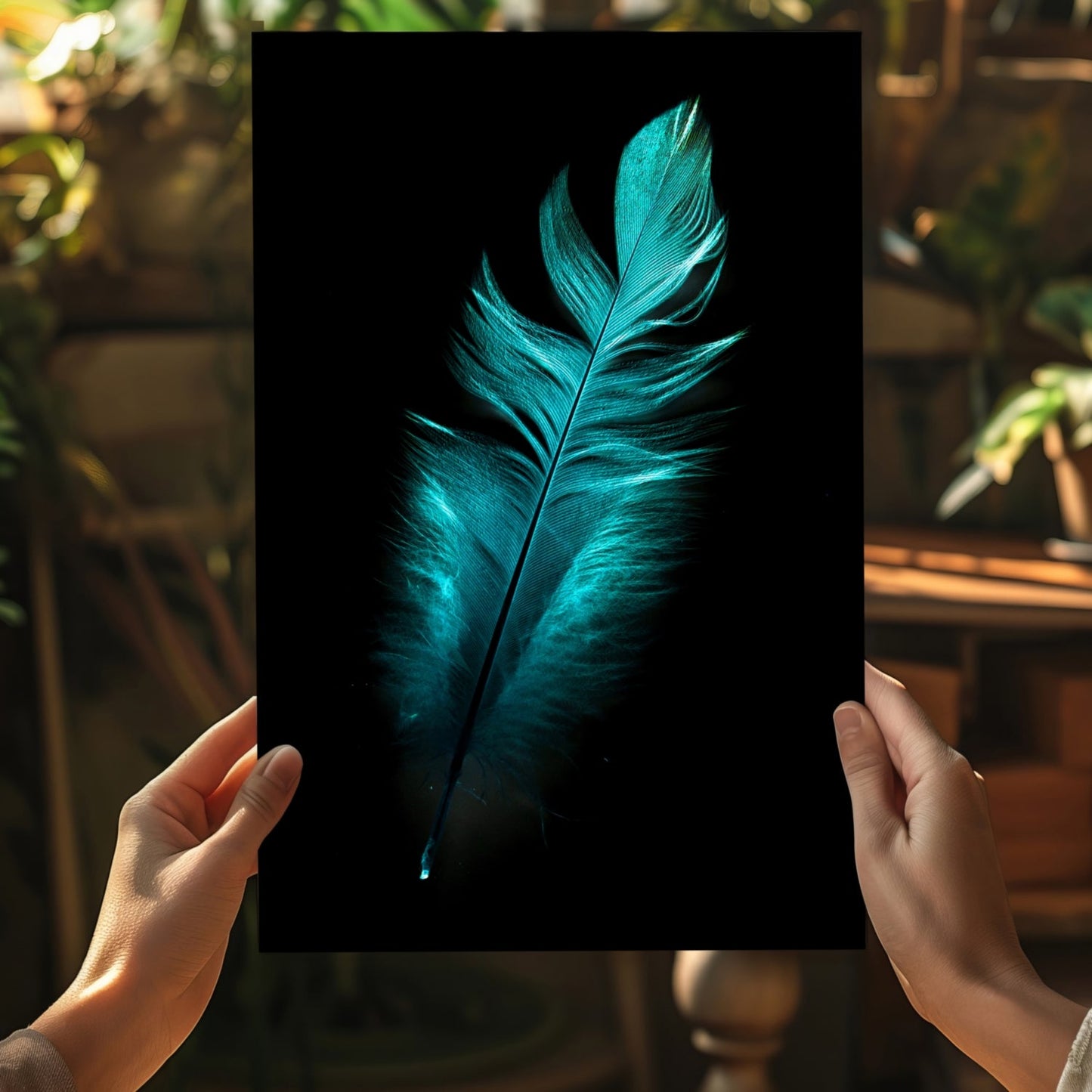 Teal Feather Metal Wall Art