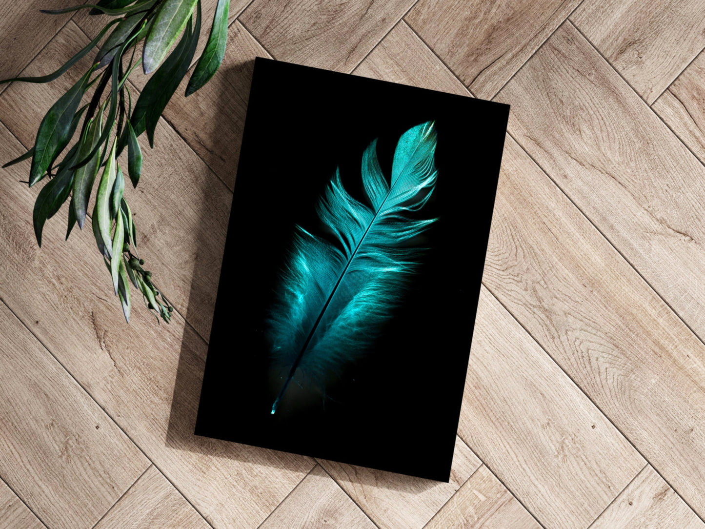 Teal Feather Metal Wall Art