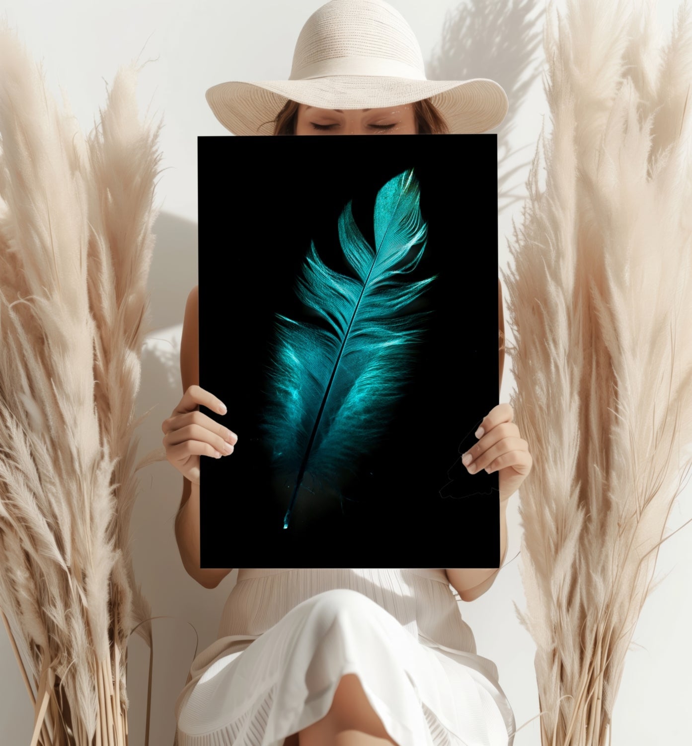 Teal Feather Metal Wall Art