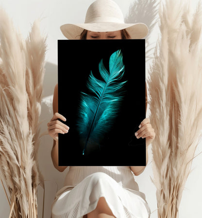 Teal Feather Metal Wall Art